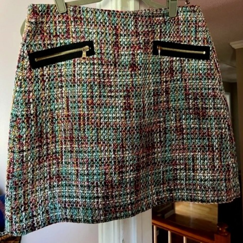 Loft Multi-Color Tweed Skirt with Zipper Detail Size 6